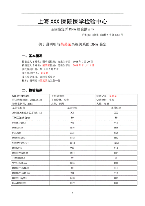 DNA亲子鉴定报告书样本